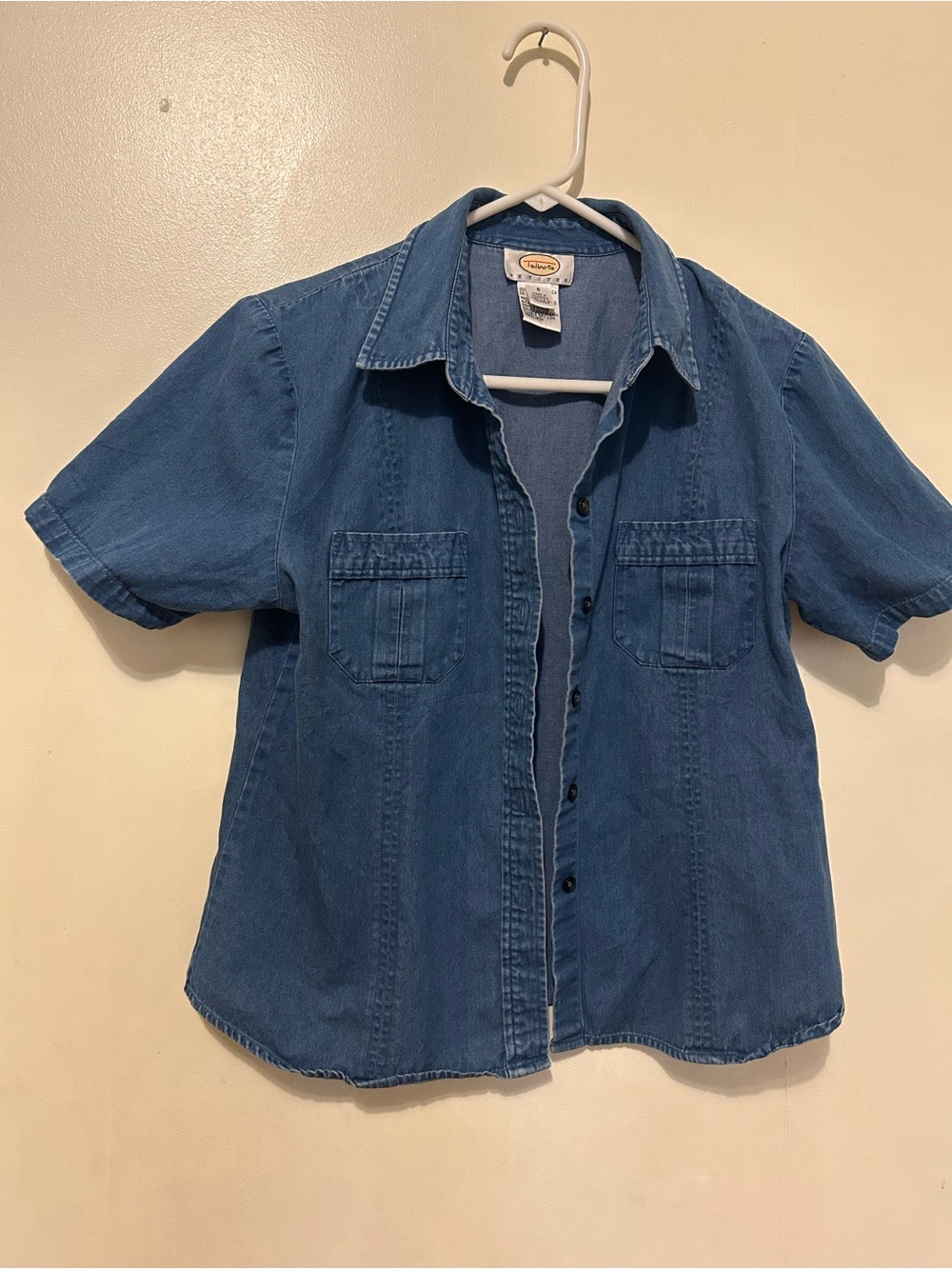Talbots Blue Denim Short-Sleeve Denim Button-Front Shirt Sz SP Cotton